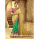 Delightful Green And Yellow Embroidered Work Georgette Classic Saree