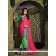 Invigorating Green And Hot Pink Patch Border Work Jacquard Designer Saree