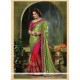 Splendid Green And Hot Pink Patch Border Work Jacquard Classic Designer Saree