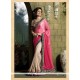 Modernistic Cream And Hot Pink Patch Border Work Pure Chiffon Classic Designer Saree