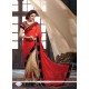 Gratifying Jacquard Beige And Red Embroidered Work Classic Saree