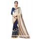 Tempting Navy Blue Embroidered Work Faux Crepe Traditional Saree