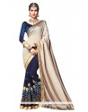 Tempting Navy Blue Embroidered Work Faux Crepe Traditional Saree