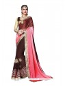 Beckoning Embroidered Work Brown Classic Saree