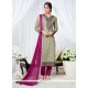 Cute Resham Work Grey Georgette Designer Straight Salwar Suit