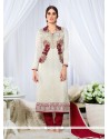 Resham Georgette Designer Straight Salwar Kameez In Off White