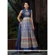 Glamorous Digital Print Work Banglori Silk Blue Designer Gown