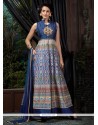 Glamorous Digital Print Work Banglori Silk Blue Designer Gown