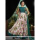 Dazzling Teal And White Embroidered Work Designer Gown