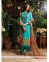 Suave Cotton Satin Blue Designer Straight Salwar Kameez