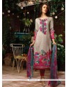 Embroidered Cotton Satin Designer Straight Salwar Kameez In Multi Colour