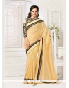 Impeccable Beige Embroidered Work Georgette Classic Saree