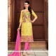 Sumptuous Cotton Yellow Resham Work Churidar Designer Suit