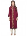 Noble Embroidered Work Cotton Maroon Party Wear Kurti