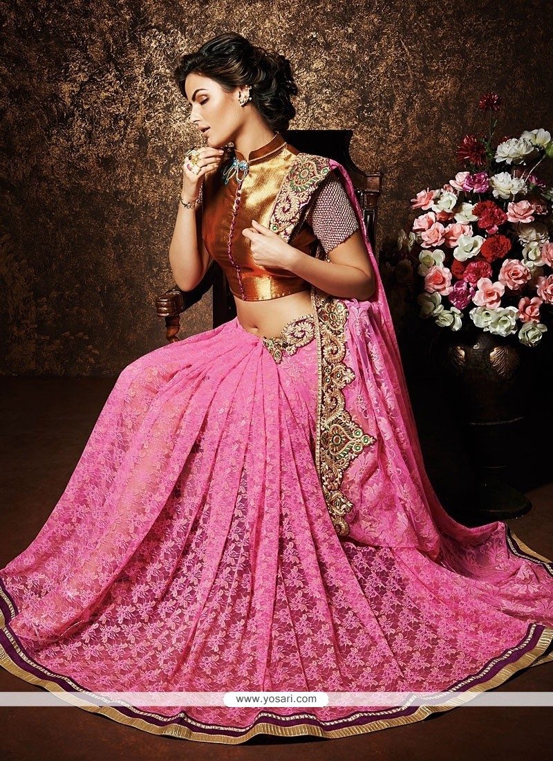 Hot Pink Net Designer Saree