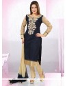 Noble Chanderi Navy Blue Readymade Suit