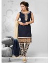 Dilettante Navy Blue Embroidered Work Chanderi Readymade Suit