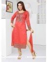 Dashing Peach Embroidered Work Readymade Suit