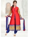 Nice Fancy Fabric Red Embroidered Work Readymade Suit