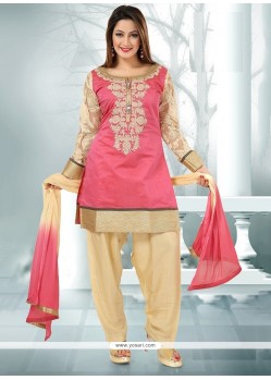 Artistic Embroidered Work Chanderi Pink Readymade Suit