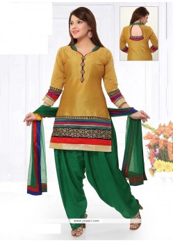 Elite Embroidered Work Gold Chanderi Readymade Suit