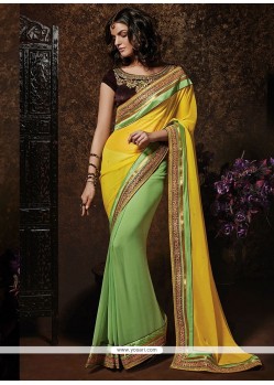 Sea Green And Yellow Georgette Saree