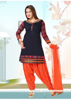 Blissful Chanderi Navy Blue Readymade Suit