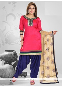 Engrossing Pink Embroidered Work Readymade Suit