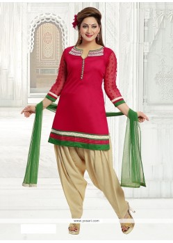 Staring Embroidered Work Hot Pink Chanderi Readymade Suit