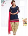 Preferable Embroidered Work Chanderi Navy Blue Readymade Suit
