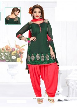Angelic Chanderi Green Embroidered Work Readymade Suit