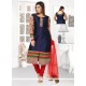Embroidered Fancy Fabric Readymade Suit In Navy Blue
