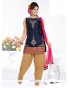 Glamorous Lace Work Navy Blue Fancy Fabric Readymade Suit
