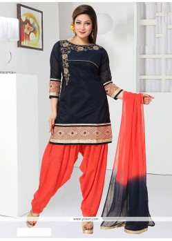 Baronial Chanderi Navy Blue Embroidered Work Readymade Suit
