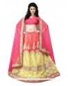 Embroidered Georgette A Line Lehenga Choli In Rose Pink And Yellow