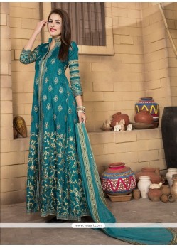 Turquoise Banglori Silk Designer Salwar Kameez