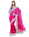 Latest Georgette Hot Pink Embroidered Work Classic Designer Saree