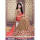 Glitzy Brown Embroidered Work Faux Crepe Traditional Saree