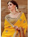 Yellow Tussar Silk Designer Saree