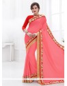 Winsome Pink Embroidered Work Faux Chiffon Designer Saree