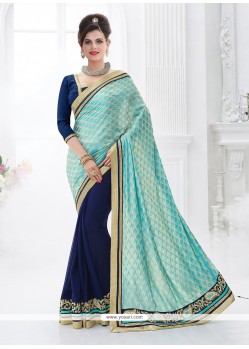 Mesmerizing Navy Blue Embroidered Work Classic Saree