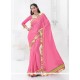 Superb Pink Embroidered Work Chiffon Satin Classic Saree