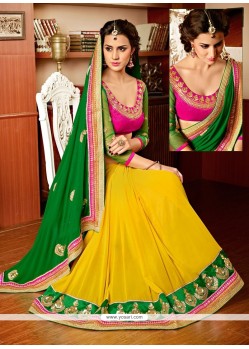 Fab Yellow And Green Georgette Designer Saree