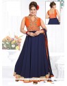 Nice Navy Blue Patch Border Work Georgette Readymade Suit