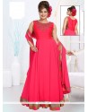 Preferable Embroidered Work Georgette Hot Pink Readymade Suit