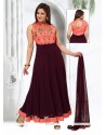 Imposing Wine Embroidered Work Georgette Readymade Suit