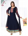 Intricate Navy Blue Patch Border Work Net Readymade Suit