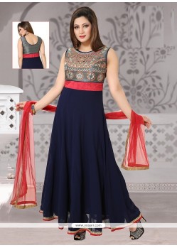 Captivating Navy Blue Embroidered Work Readymade Suit
