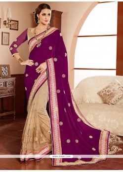 Purple And Cream Net And Georgette Saree