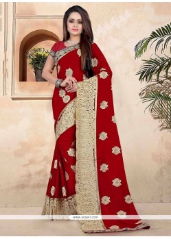 Glamorous Patch Border Work Red Designer Traditional Sarees
